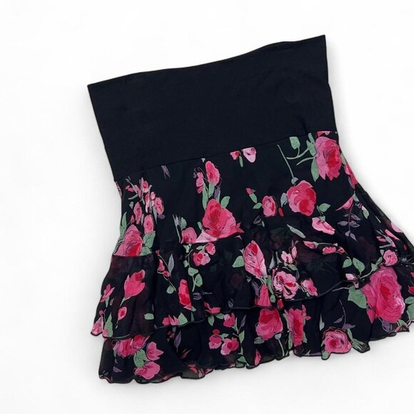 Vintage Y2K Angie Black Floral Mini Skirt Tiered Small Fairy Grunge Whimsygoth‎ - Picture 2 of 5